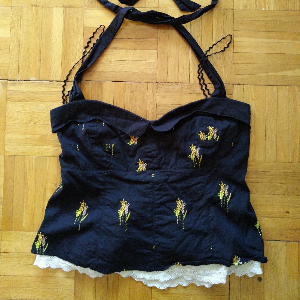 Anthropologie | Floreat black wheat print halter